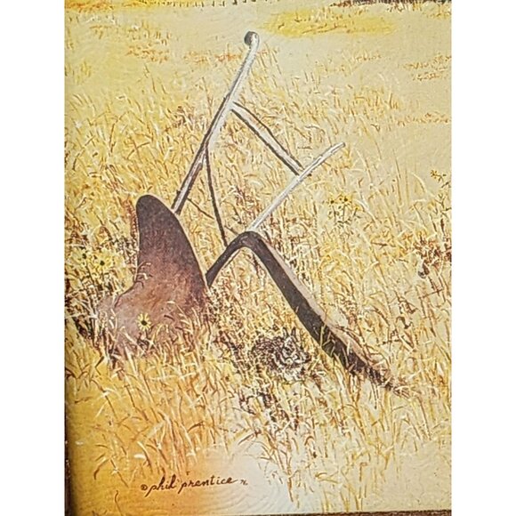 Vintage Phil Prentice 1976 Farm Scene Print In Rustic Wooden Frame - Picture 4 of 8